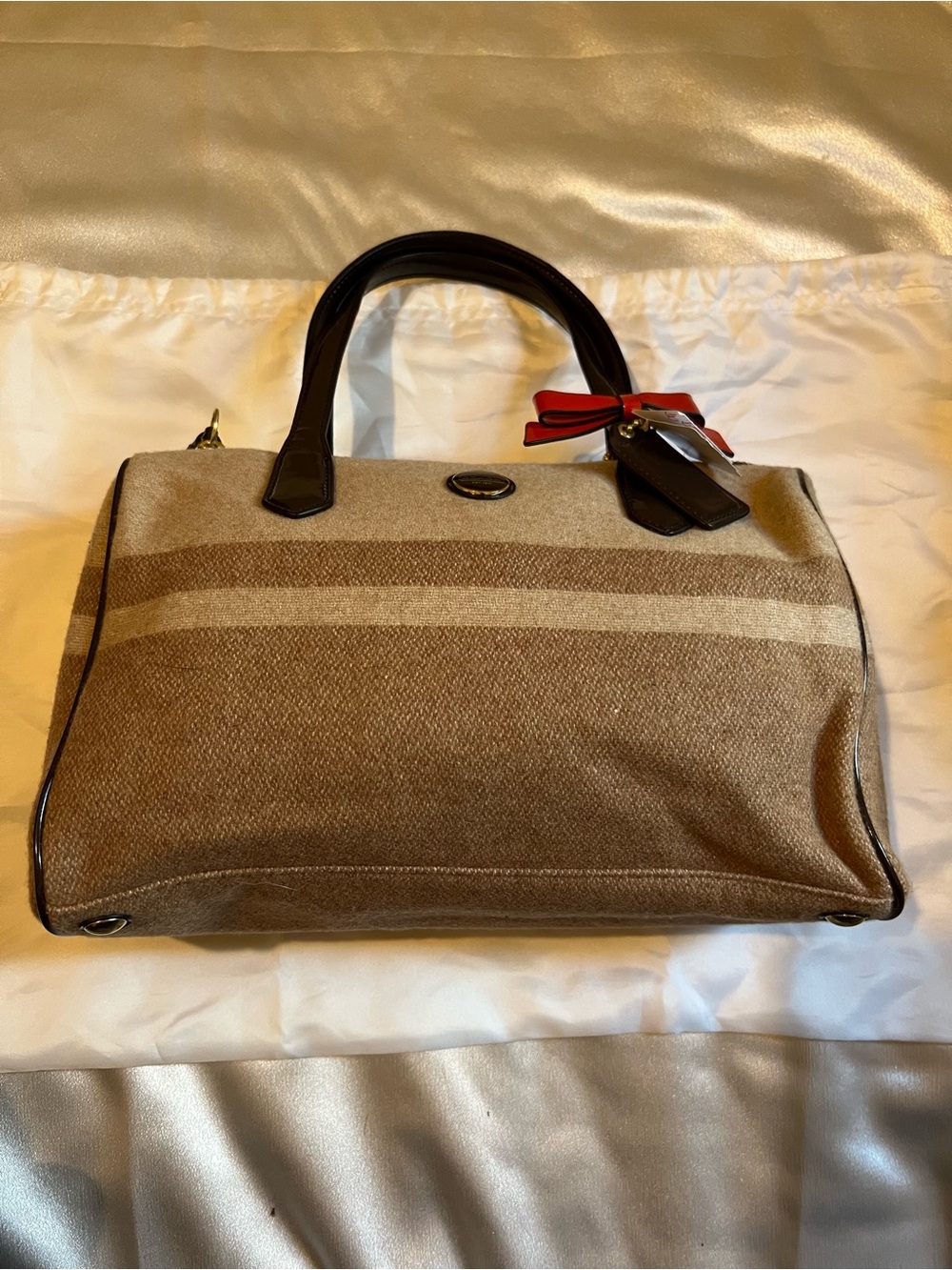 Coach Women’s Striped Canvas with Black Leather Handles